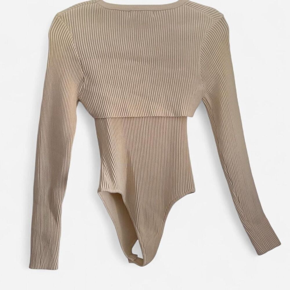 Restyled Cream Ribbed Knit Layered Bodysuit + Half Sweater Set – Size 6 / M 🤍✨ - Picture 3 of 8